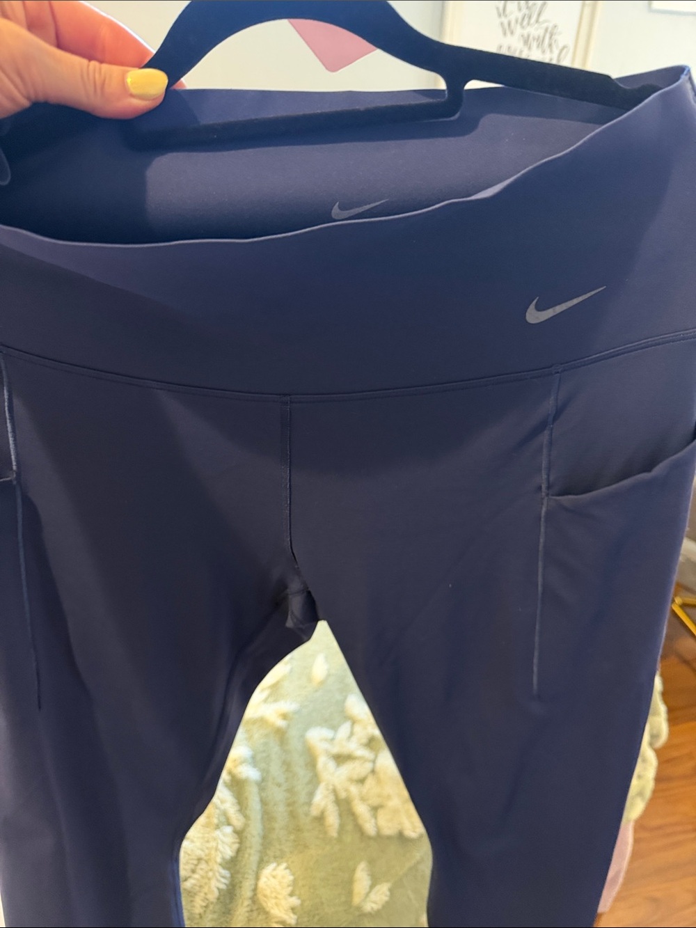 Nike Universa Med-Support High-Waisted 7/8 Leggings Navy Blue Pocket Women Large